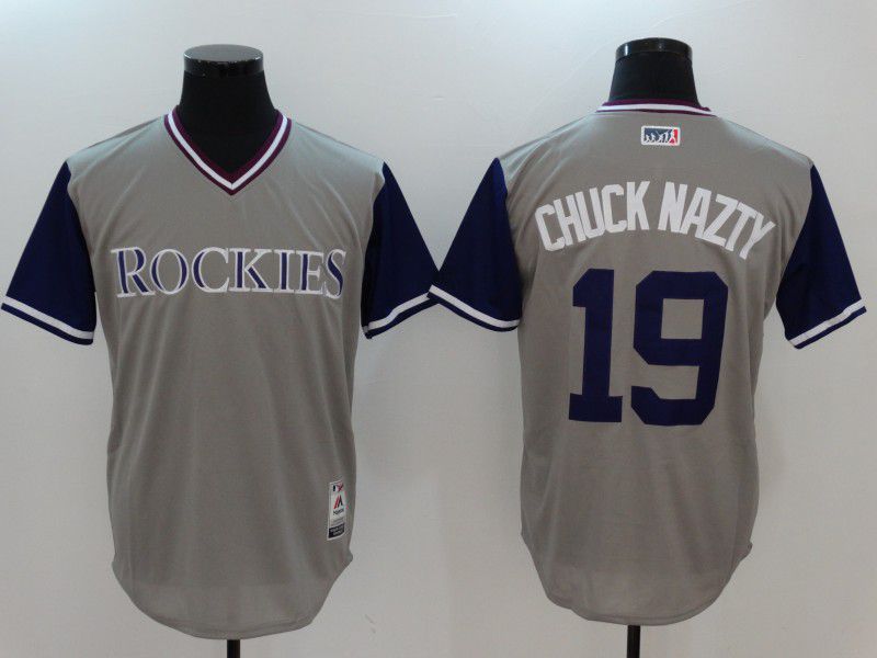 Men Colorado Rockies #19 Chuck nazty Gray Game Legend Edition MLB Jersey->colorado rockies->MLB Jersey
